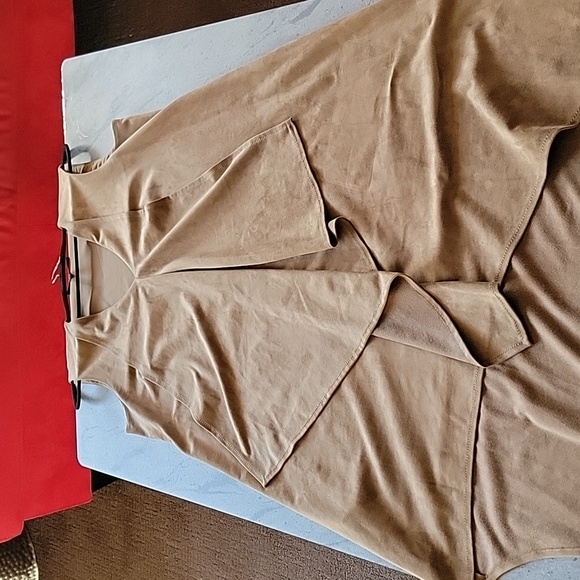 BCBGMaxAzria Tara Faux Suede Cascading Asymmetrical Dress Tan size M - Picture 12 of 15